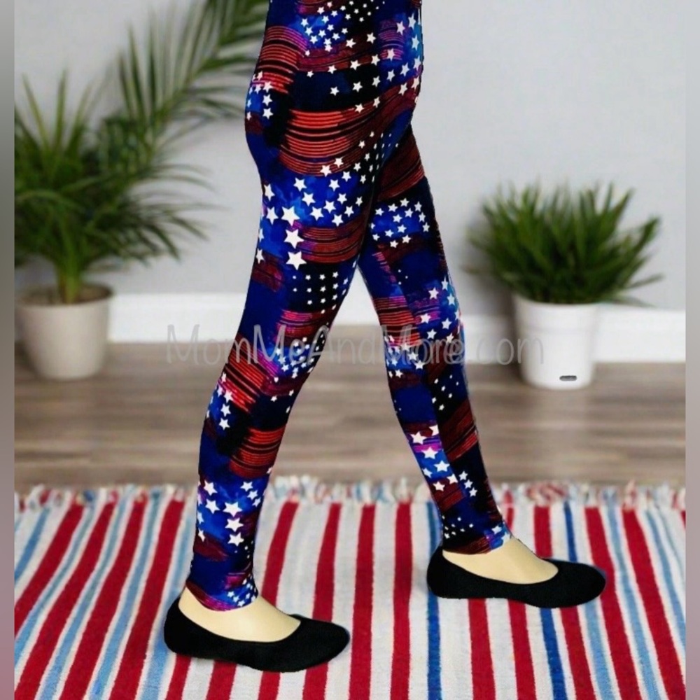 S/L NEW Girls 4th of July Leggings American Flag Red White Blue Yoga Pants